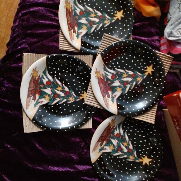 Vintage "Midnight Tree" Christmas Dessert Plates 8", set of 4, by Becca Barton, - Picture 3 of 3